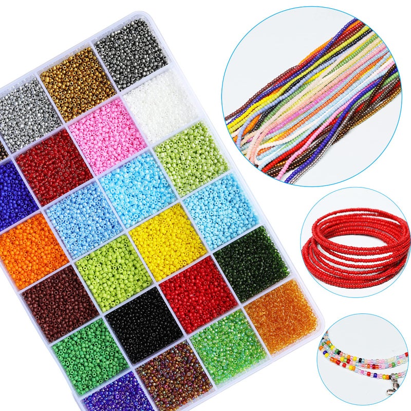 BALABEAD Size 2mm 12/0 Glass Seed Beads About 21600pcs in Box 24 Multicolor Assortment Small Seed Beads for Jewelry Making (900pcs/Color, 24 Colors) - Image 4